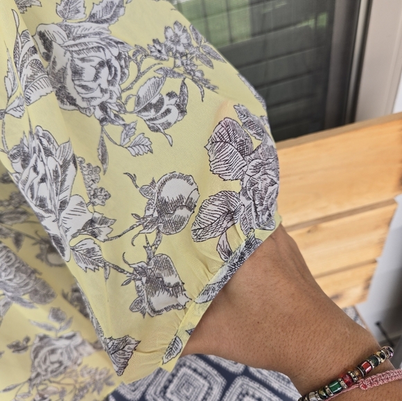 Ivy Jane Yellow Floral Blouse Boho Style 3/4 Sleeve Sz XL - Picture 5 of 9